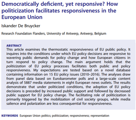 PolicyAdvocacy's tweet photo. In this @jepp_journal @IskanderDB examines responsiveness of #EU public policy to public demands, highlighting the key role of #civilsociety groups as triggers of politicization #FridayReadings #advocacy
https://t.co/dQuSJOq0nG https://t.co/uQnt4rhs7i