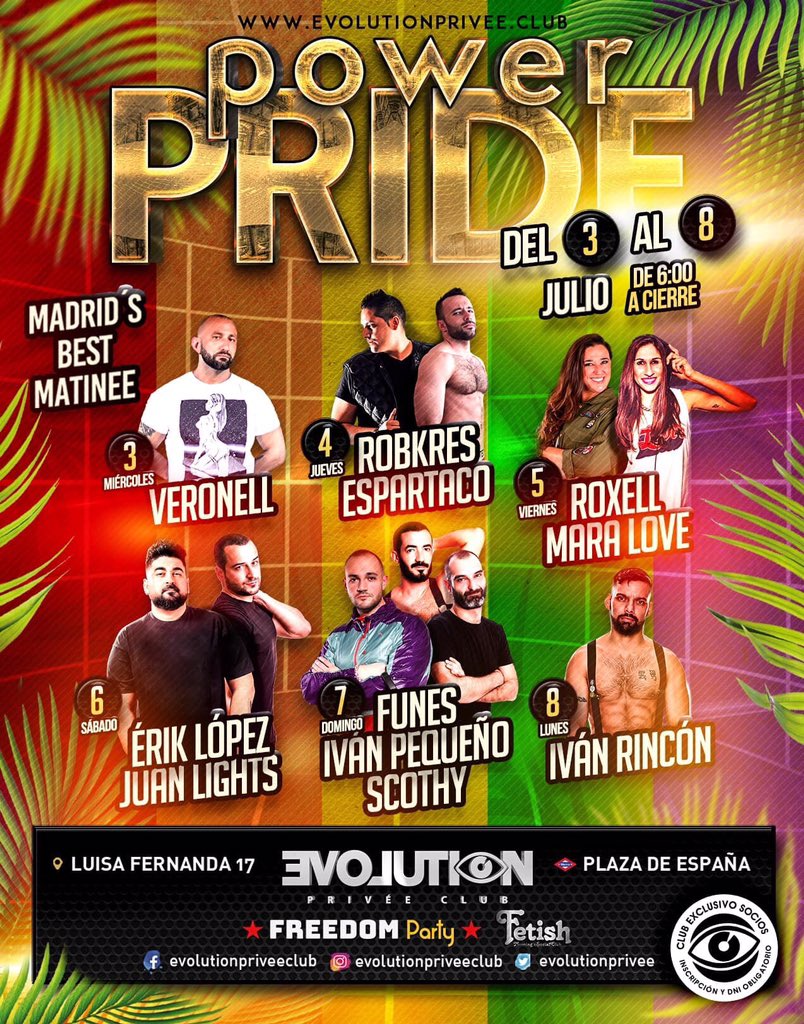 DjIvanPequeno's tweet photo. 🌈𝗣𝗥𝗜𝗗𝗘 𝟮𝟬𝟭𝟵 / 𝗢𝗥𝗚𝗨𝗟𝗟𝗢 𝟮𝟬𝟭𝟵🌈

Las mejores matinales del 𝗣𝗥𝗜𝗗𝗘 𝟮𝟬𝟭𝟵 con 11 DJS ‼➡Anticipate y este 𝗢𝗥𝗚𝗨𝗟𝗟𝗢 elige 𝗘𝗩𝗢𝗟𝗨𝗧𝗜𝗢𝗡 𝗣𝗥𝗜𝗩𝗘𝗘 𝗖𝗟𝗨𝗕-
La mejor calidad de sonido de una matinal en Madrid + invitaciones + catering gratis. https://t.co/cYMIuVDPRq