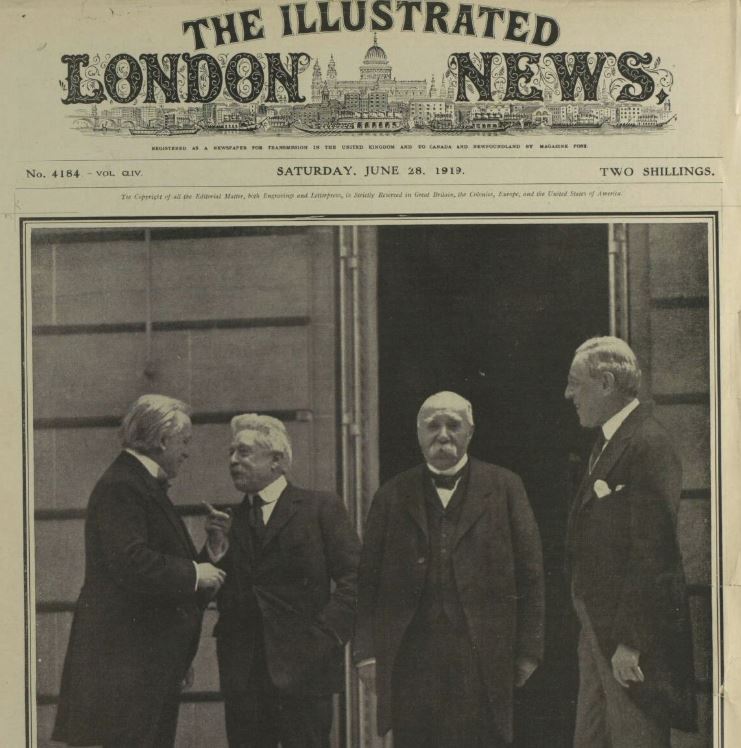 The 'Big Four' - Prime Minister Lloyd George, Signor Orland, Monsieur Clemenceau and President Wilson are pictured together during the peace conference at Versailles, Illustrated London News, 28 June 1919 bit.ly/2XuwmbP #OTD #1919Newspapers #FirstWorldWar