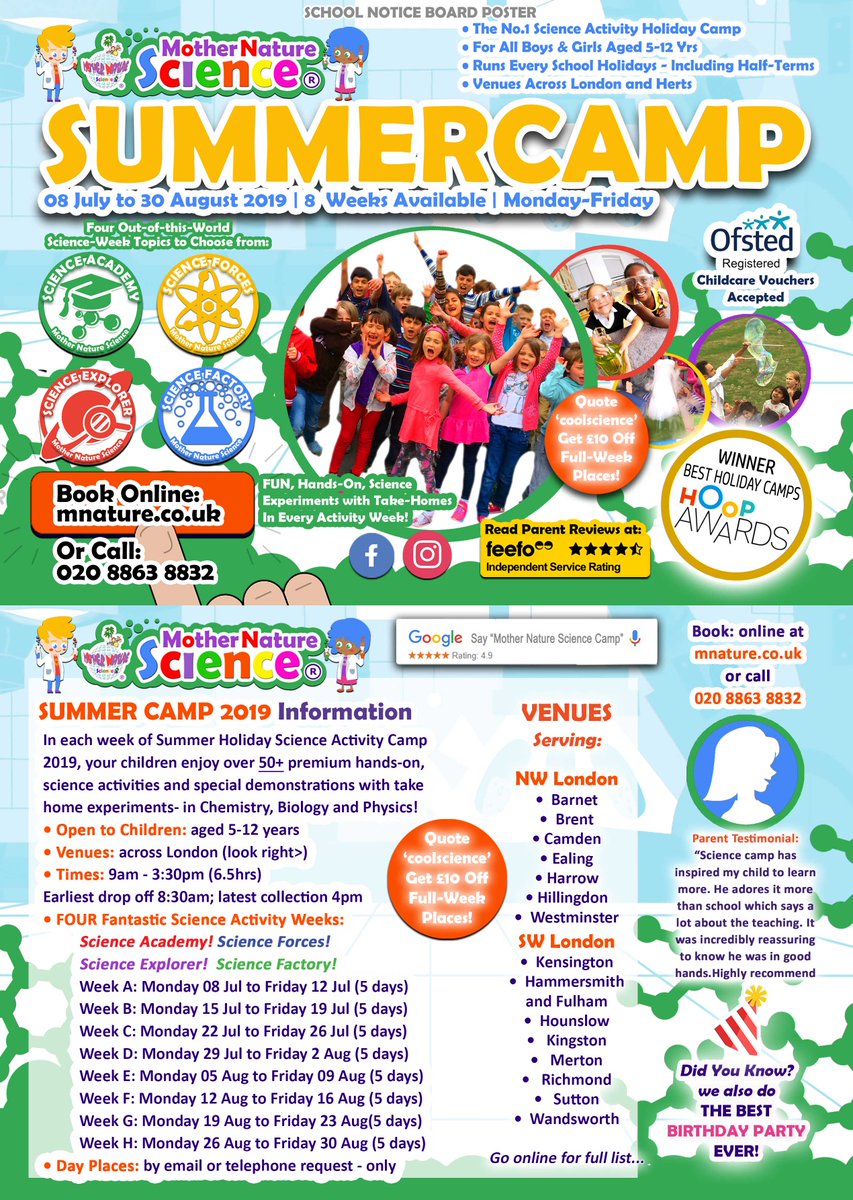 MNScienceUK's tweet photo. Summer Science Activity Camp 2019 - Booking Now! https://t.co/vcL2mQGF4R
@Collingwood_Sch @KensingtonPrep @SalcombePrep @chelseaacademy @FernHillPrimary @KingsHousePrep @KSA_Primary @LMSParsonsGreen @priestmeadproud @saintchristinas @SHHSforGirls @StHelensSchool @WatlingParkSch https://t.co/yHQ66NR36e