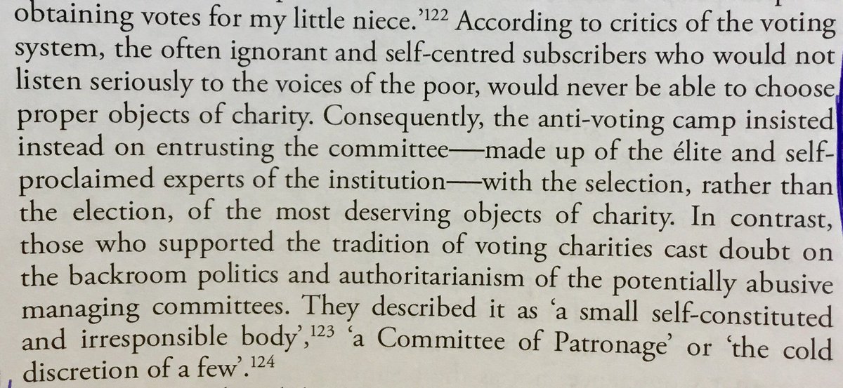 Proponents of Charity Voting generally argued that it was preferable to a reliance on professionalised committees of experts, which they believed took the heart out of charity. (3/)