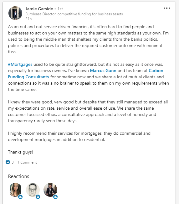 Thank you, Jamie! We are predominately a referral led business, so receiving such positive feedback goes a long way. For all mortgage enquiries, please contact our team on 01932 505340 or email us at info@carbonfc.com
#financebroker #mortgages #CustomerExperience #winningfriday