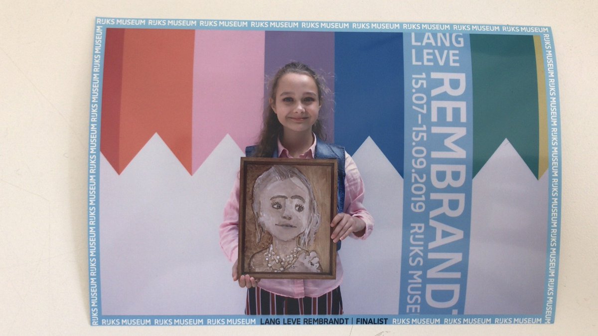 Ongelooflijk trots zijn wij op Maria uit groep 8 EGO: Haar portret is uit meer dan 8.000 inzendingen gekozen om vanaf 15 juli in het Rijksmuseum geëxposeerd te worden! #talent #langleverembrandt