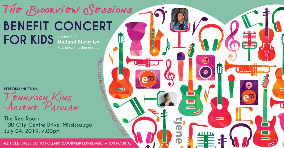On July 4, Rec Room #Mississauga will be hosting The Bloorview Sessions:  A Benefit Concert for Kids. Live performances by Mississauga musicians @Arlene_Paculan &amp; <a href="/TennysonKing/">Tennyson King</a>. Proceeds from ticket &amp; raffle sales go directly to <a href="/HBKidsHospital/">Holland Bloorview</a>!
Tickets: ow.ly/QEXq50uNE97