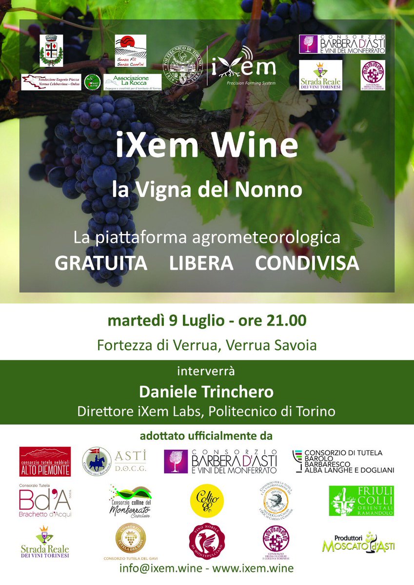 Martedì 9 luglio #laVignaDelNonno.<a href="/PoliTOnews/">Politecnico di Torino</a> <a href="/iXemLabs/">iXem Labs - PoliTo</a> <a href="/SenzaFiliAss/">Senza Fili e Confini</a>  <a href="/barberadasti/">barberadastidocg</a>  <a href="/freisainfreisa/">Di Freisa in Freisa</a> #VerruaSavoia