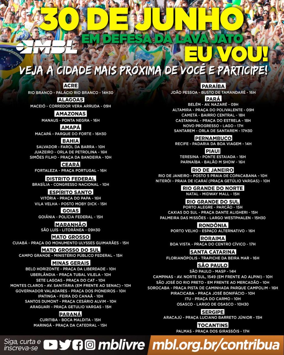 DIA 30 DE JUNHO, TODOS NAS RUAS!