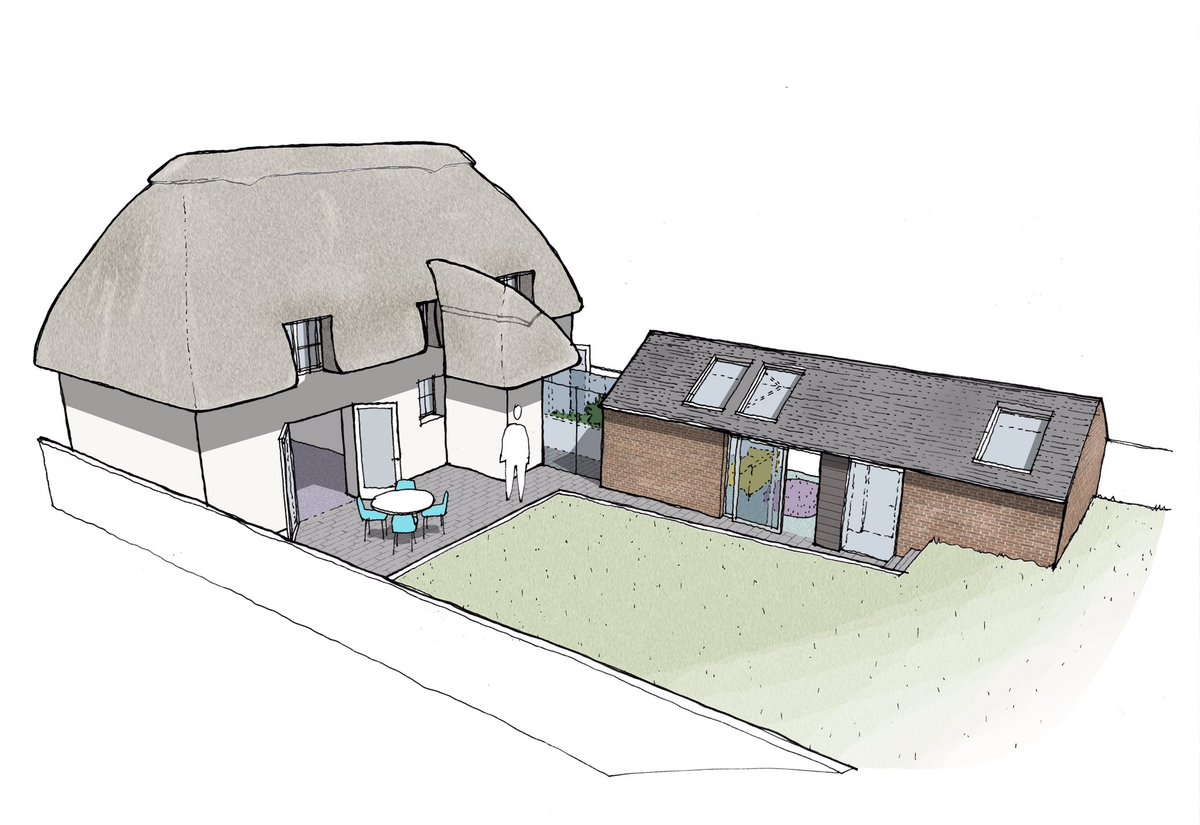 potentialetc's tweet image. Thatched and period properties can be tricky to extend sensitively. I designed a barn-style outbuilding linked to the old house via a glazed corridor. Commission me to do an architectural design study for you at potentialetc.com. Prices from £150. Nationwide.
