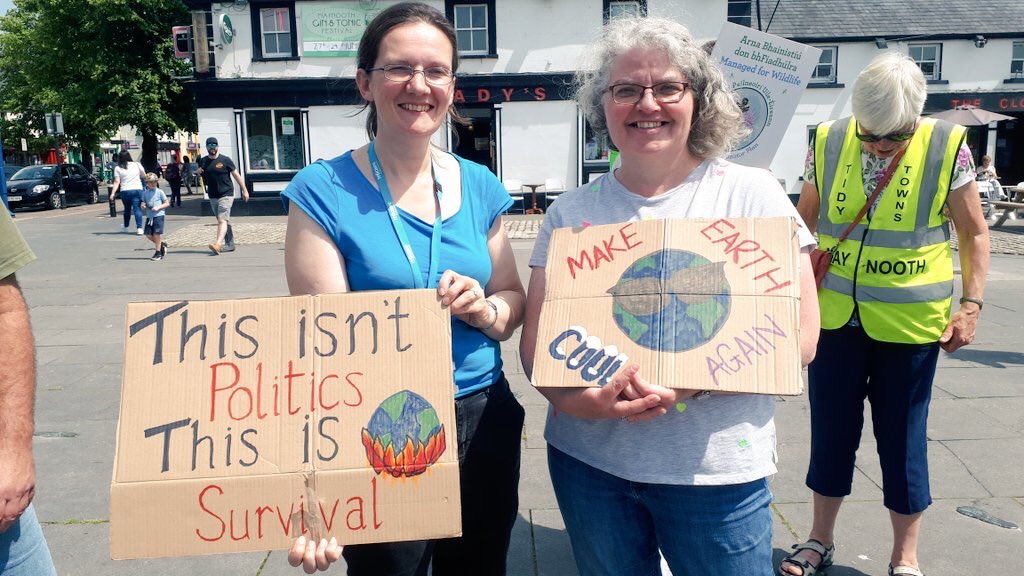 My poster &amp; I sure “got around”
today and I also got sunburned! #FridaysForFurture  #ClimateStrike at North Kildare Educate Together National School this morning and again in the town square in Maynooth at lunchtime.