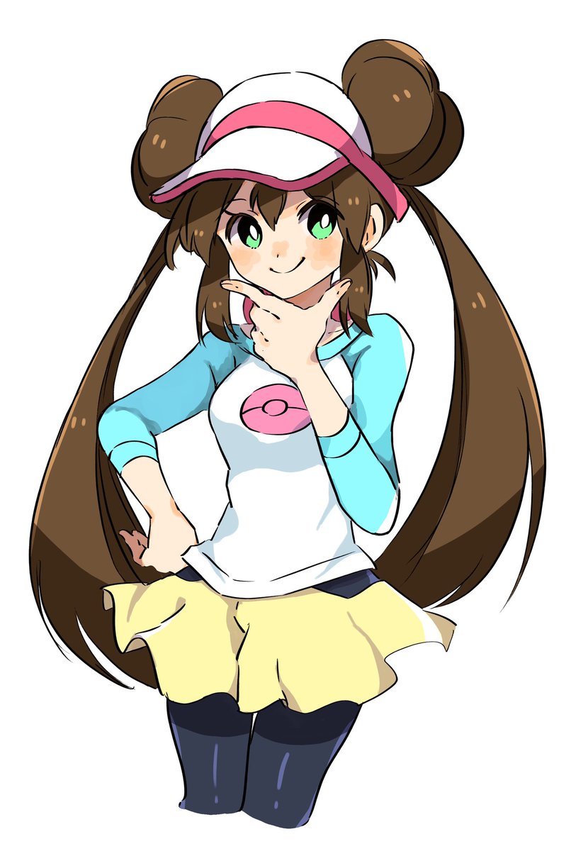 rosa (pokemon) 1girl solo brown hair pantyhose hair bun visor cap double bun  illustration images