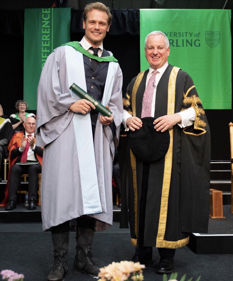 Photos shared on University of Stirling’s Facebook Site. #SamHeughan #HonoraryDoctorate