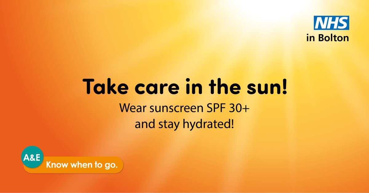 Heatwave in Bolton?

Don’t forget your high factor sun cream and drink plenty of water. 

For sun care advice, check with your local pharmacy: bit.ly/2QP6owz