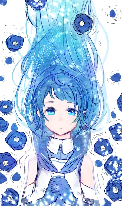 青色シリーズ。夏はさわやかな青いイラストをたくさんかけたらいいなぁ'` 