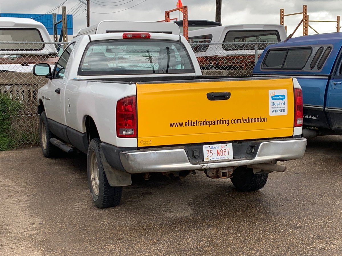 EliteTradePaint's tweet photo. Cletus is a 2003 Dodge Ram that has been with the Elite team since 2009. It now has 306,000 KM and has been a workhorse for ten years. It never let us down and Has served us exceptionally well. 

It will live on in the tailgate of our replacement 2006 Ram 1500. https://t.co/ecOENSIcLo