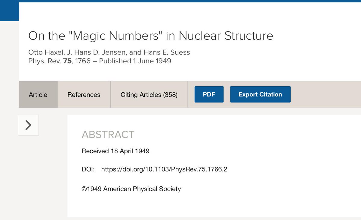 But in physics, it's the submission date that establishes priority, and  @PhysRevLett received Maria Goeppert Mayer's paper more than two months before the manuscript by Haxel, Jensen, and Suess. There was no question who was first.