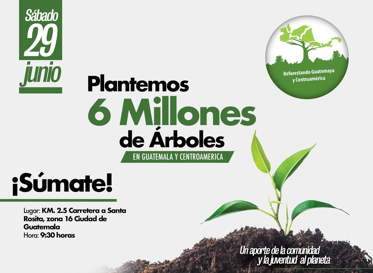 FundaEsquipulas's tweet photo. Mañana muy cerca de la ciudad tendremos dos puntos de reforestación, para que puedan asistir con toda su familia y contribuir con nuestra meta; plantar seis millones de árboles en toda la región.
#YoReforesto #REFCA 2O19, un aporte de la comunidad y la juventud al planeta. https://t.co/BvFci8uGcc