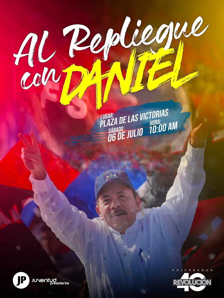 jpmasespanol's tweet photo. ¿ESTAMOS LISTOS? Solo faltan 8 días para conmemorar la 40 edición del repliegue a Masaya
#40Revolución #AlRepliegueConDaniel https://t.co/arRwrxuqjU