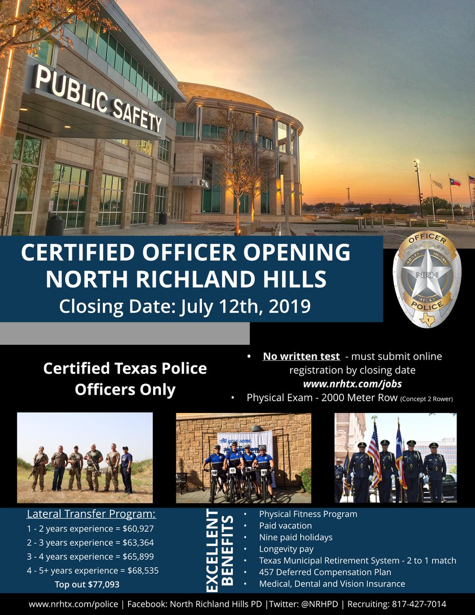NRHPD's tweet photo. 🗣We're looking for certified officers! 🗣 

Are you a Certified Texas Peace Officer? Looking for a new opportunity? Apply today! 

https://t.co/m9fjhD3z1C https://t.co/RaZenGIS36