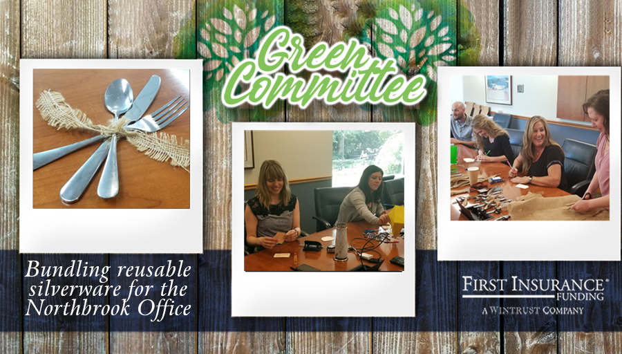 FIRST_Funding's tweet photo. Our #GreenCommittee spent their lunch wrapping reusable silverware bundles for the #FirstInsuranceFunding Northbrook office! Way to go team! #lovewhatyoudo https://t.co/UAwwav5aS5