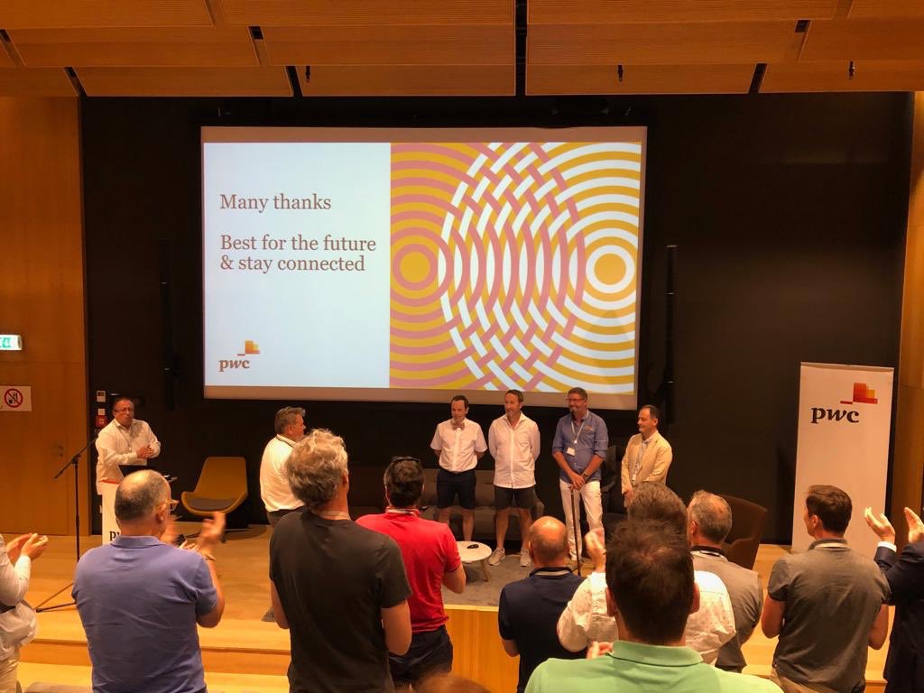 J_Parkhouse_PwC's tweet photo. An emotional celebration of the retirement of 4 fantastic #partners. Didier, Laurent, Patrice and Philippe - we thank you and wish you all the very best for a happy and healthy future. @PwC_Luxembourg #ourpeoplearetops #Luxembourg https://t.co/nzwicxRq3J