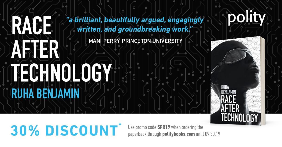 politybooks's tweet image. &quot;The power of the #NewJimCode is that it allows bias to enter through the backdoor of tech design, in which the humans who create the algorithms are hidden from view.&quot; @ruha9 #RaceAfterTechnology Buy now: buff.ly/2KLUBM8