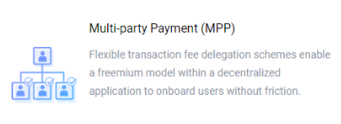 -Multi-party Payment (MPP)-Allows for sponsored contracts (one covers for the other). It enables people to participate in the public domain without having to own any crypto assets.Great solution as there's still a regulatory risk in holding crypto assets as an enterprise. 8)
