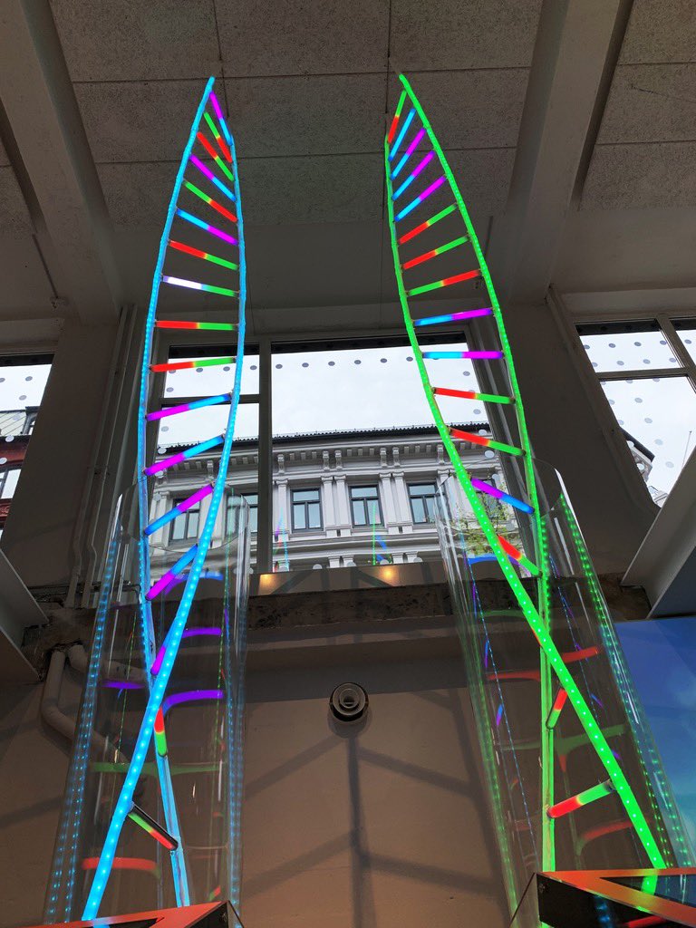 Logicint's tweet photo. A closer look at the Targeted Therapy (målstyrt behandling) installation. Find the mutation on the DNA, choose the right medicine for the mutation and see its effect!
#kreftforeningensvitensenter #logicinteractive
#interactiveinstallation #dna #led #exhibitiondesign #interactive https://t.co/I2NMVaFuSG