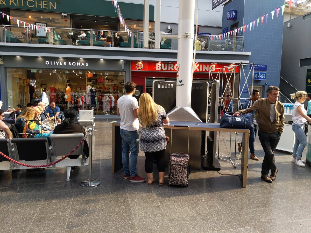 NetworkRailMAN's tweet photo. As part of our #puttingthepassengerfirst programme two charging points are in place on the concourse for your use. Signage is on order however please feel free to use. Next project is the installation of additional seating with over 330 spaces for use. Have a good weekend https://t.co/UL0snwXEdF