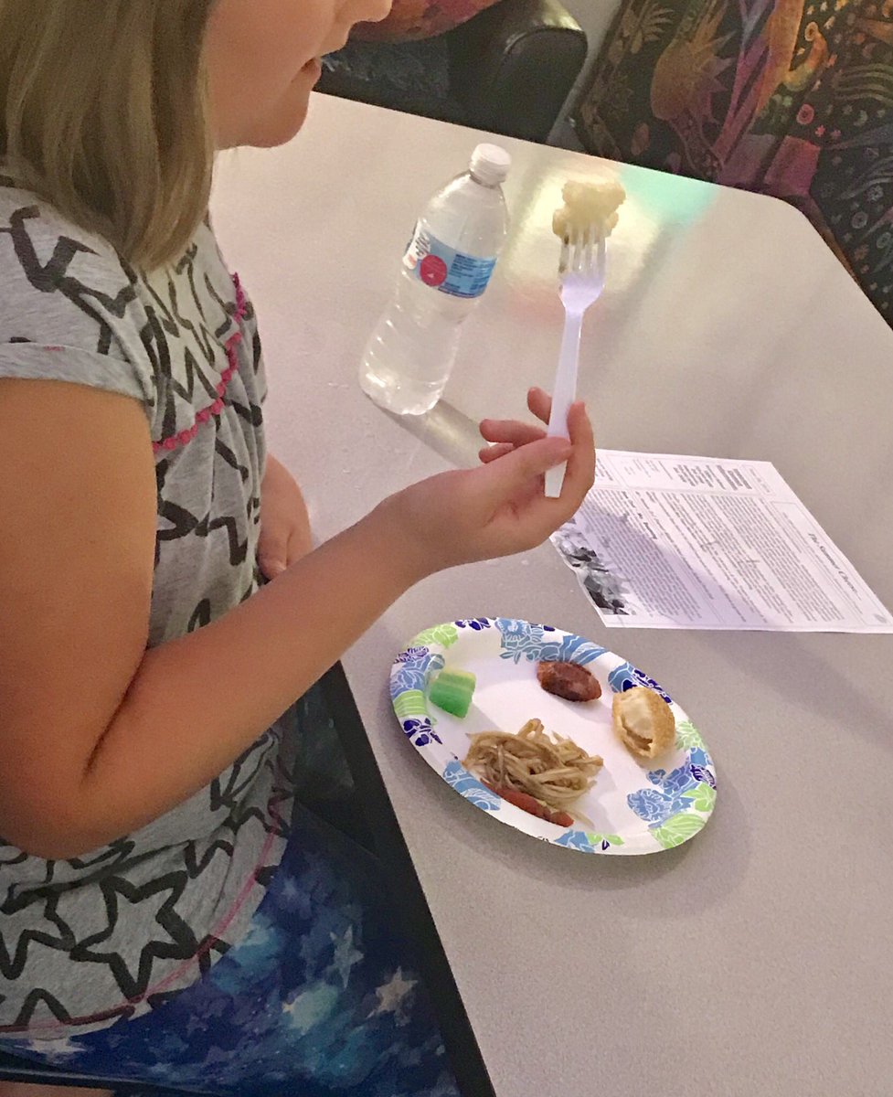 ELLTeacherDCEMS's tweet photo. During our final day of #HmongCultureAndHistory, we learned about Hmong cuisine. Students enjoyed sampling different foods while watching a Hmong  animated movie. #TimetoShineSummerLearning #EverestPride https://t.co/BuIWHdP87t