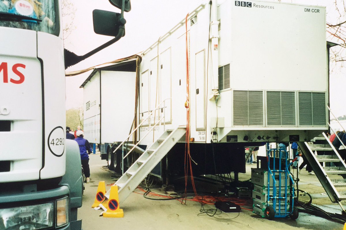 stevechalles's tweet photo. Archive OB Pics - 1: University Boat Race and BBC Outside Broadcasts at the Start at Putney; late 1990’s - BBC Resources livery and then a later year with the change to blue livery. #BBCOB #BoatRace https://t.co/OolMsov6O4