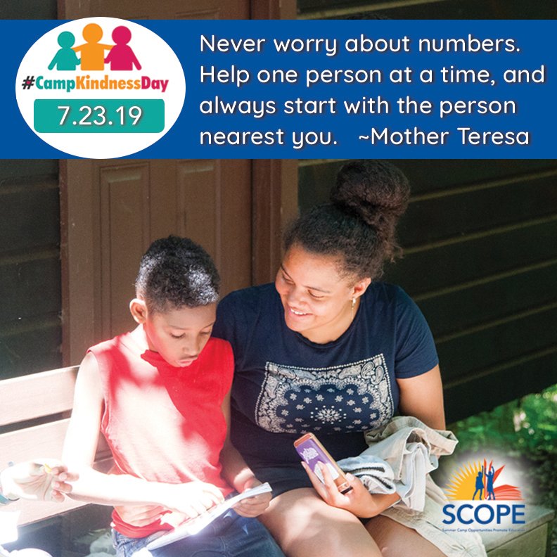 SupportSCOPE's tweet photo. 4 weeks until #CampKindnessDay on 7/23! #ChooseKindness AND help SCOPE make camp possible for ALL children this special day! Details &amp; ideas at https://t.co/wTFTPl2vz8 #SupportSCOPE   #Strides4SCOPE @ACAcamps @SummerCamp411 @ACANewEngland @acaillinois https://t.co/wQ74qKVpT0