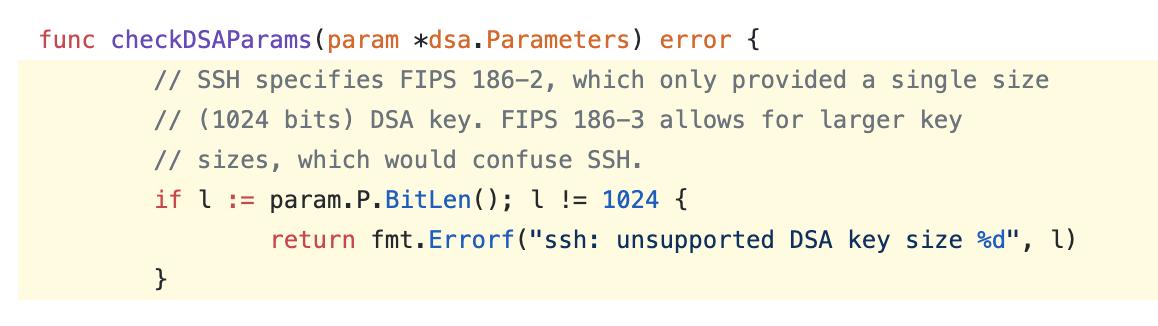 FiloSottile's tweet image. Well, that makes my argument that DSA with a secure key size does not really exist... quite easy.

github.com/golang/crypto/…