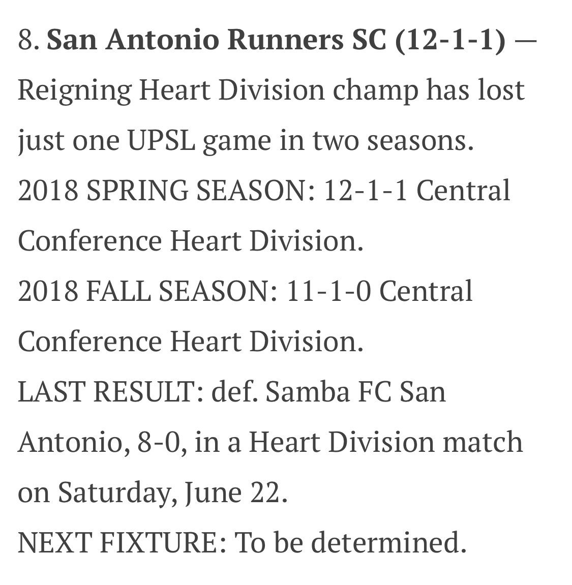 sarunnerssc's tweet photo. @upsl_soccerhub ranks us #8 in the nation across @upslsoccer for Spring Week 18. Follow us on our journey to 1st as we head into playoffs!
#fastestfeetintown #sarunnerssc #futbolsa #sanantoniosocccer #sanantonio #upslsoccer #upslpro #playoffs https://t.co/bDu0Cilp1j