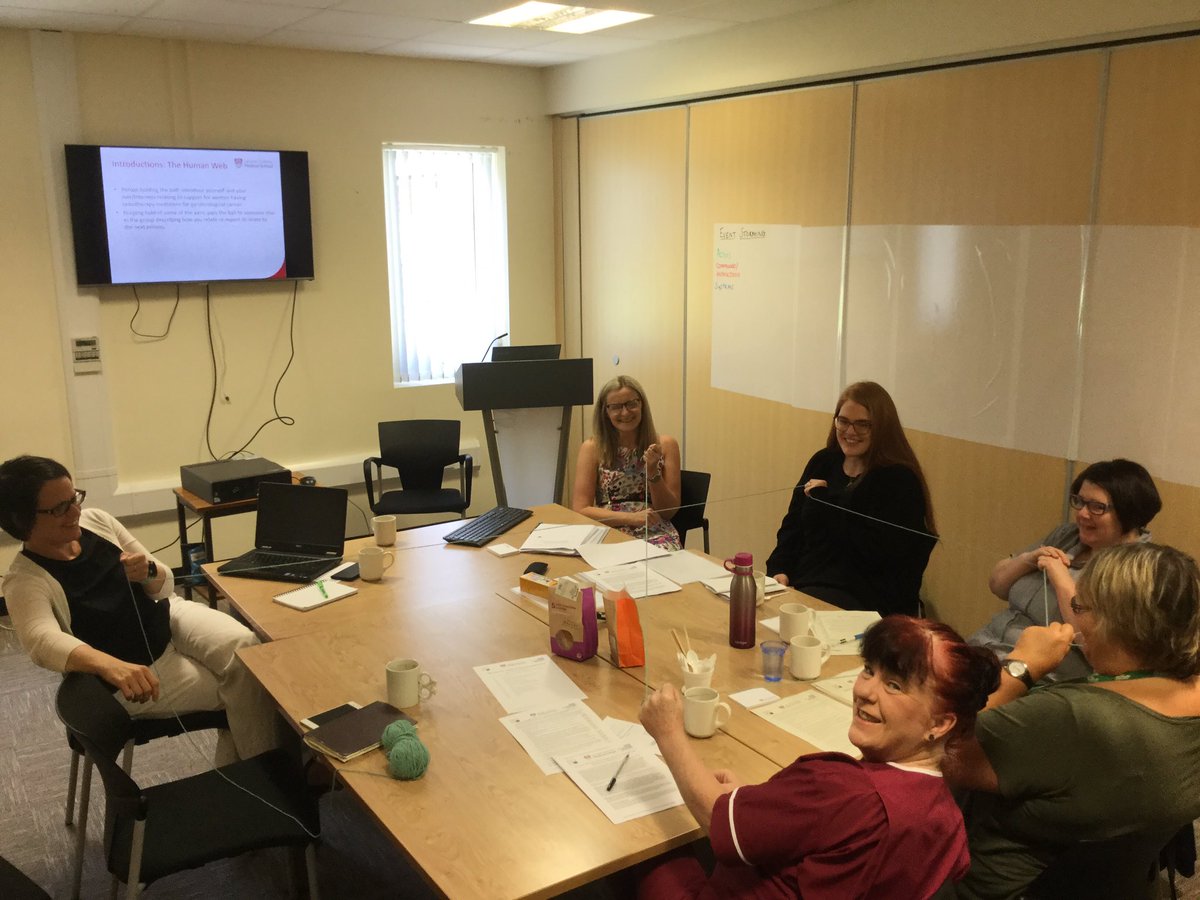 danielphutton's tweet image. @DrLisaWood weaving a 'human web' with wool as colleagues explain their role relating2 supporting women having radiotherapy treatment4 gynae cancer at @CCCNHS 

Working with @LancasterMedSch &amp;amp; @d2_Digital supported by @The_MRC to design a #DigitalHealth application #coproduction