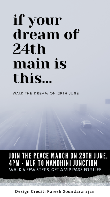 AJPngr's tweet photo. JOIN THE PEACE MARCH ON 29TH JUNE, 4PM - MLR TO NANDHINI JUNCTION.
Don't blame the Situation; take control of our neighbourhood. #JPNAGAR #24THMAIN . Join the Movement - Telegram - https://t.co/tF2IkutdPZ, 
WhatsApp - https://t.co/3peLTnCKjG
Facebook - https://t.co/g0C5ZoJNg0 https://t.co/NNXn5N9VUU