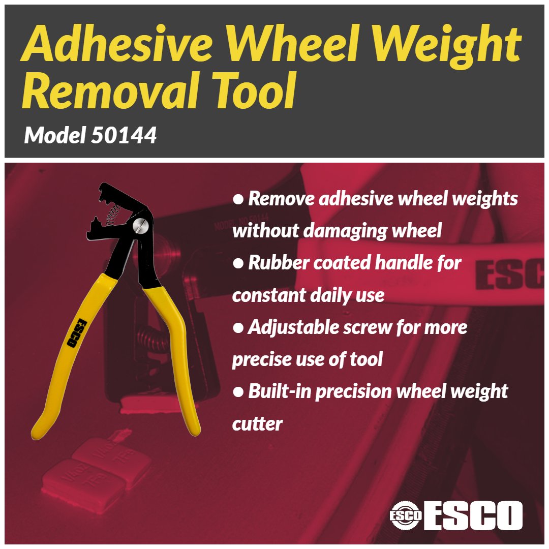 escoequip's tweet photo. Have you seen the new ESCO Adhesive Wheel Weight Removal Tool (Model 50144)? Check it out by clicking on the link to learn more about the Wheel Weight Removal Tool and other tire tools available through ESCO today! #ESCO #TheProperTools #Model50144
https://t.co/X1KpRcawpI https://t.co/qOWdFrRY3c