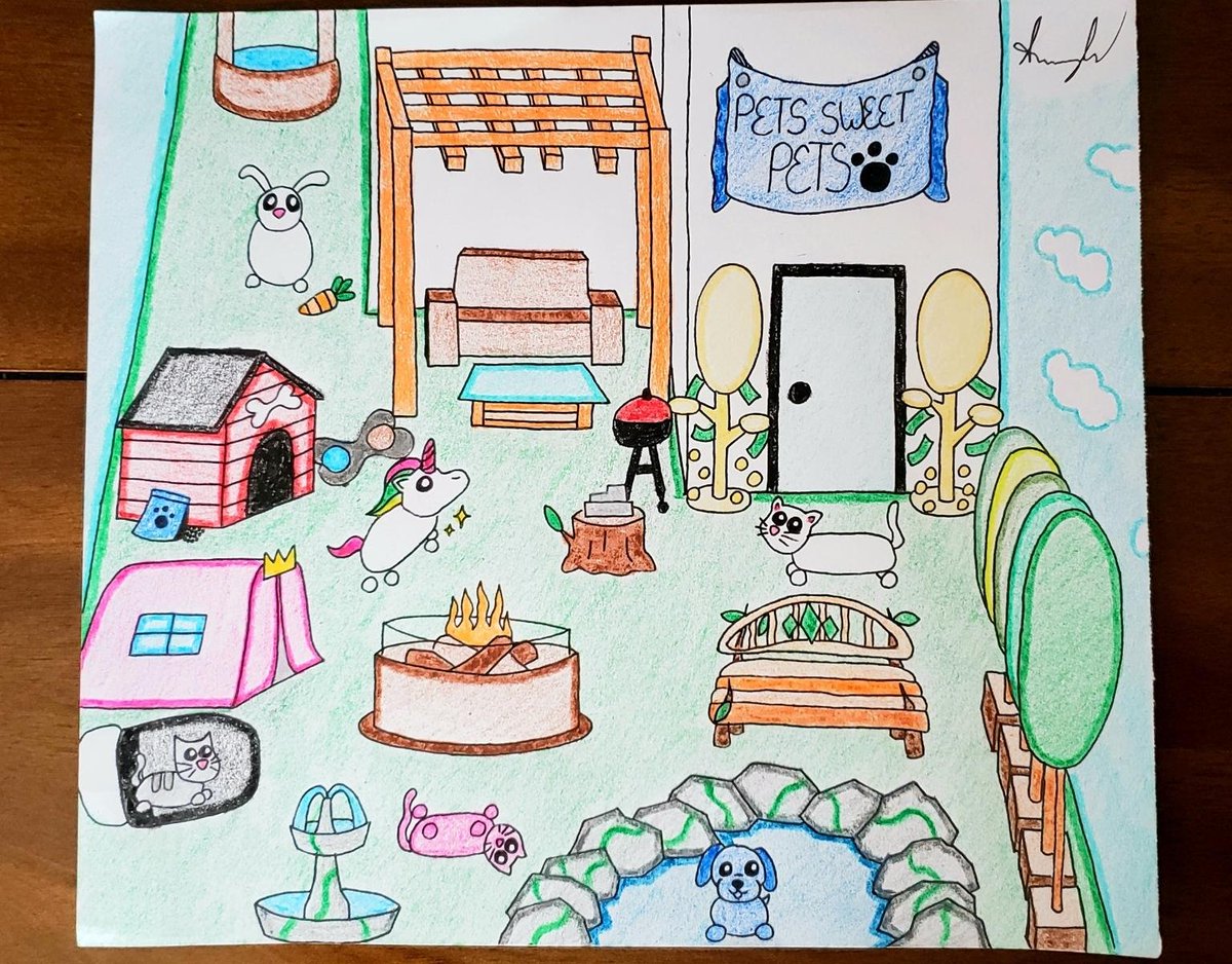 Jello On Twitter Newfissy Hey This Is My Adopt Me Art Hope U Guys Like It I Drew My House With All My Pets P S I Dedicated This House To My - roblox adopt me pets coloring sheets