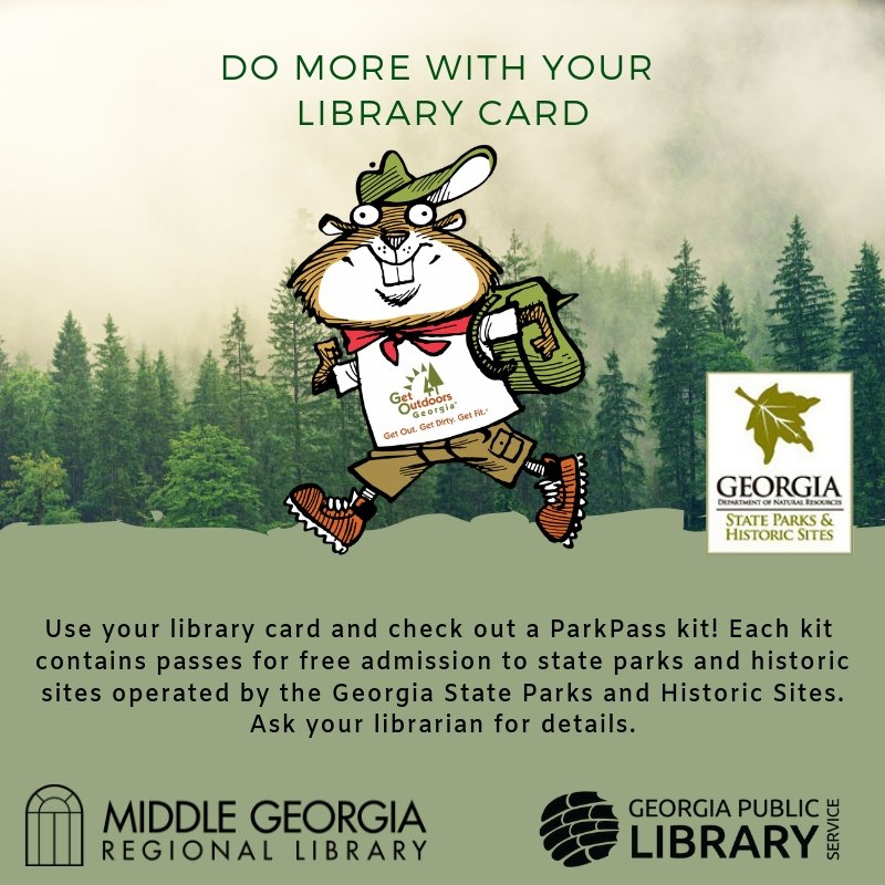 MGRLibraries's tweet photo. Do more with your library card!
Check out the @GaStateParks pass from @MGRLibraries (or your local PINES library) and enjoy a day exploring Georgia State Parks and Historic Sites!
#GeorgiaLibraries #OurMGRL #GaParksandLibraries https://t.co/aMxFGh4pqu