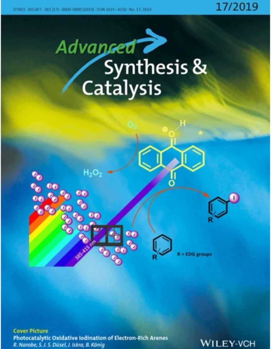 AdvSynthCatal's tweet photo. New Cover Picture from Dr. Koenig @ChemistryKoenig  Photocatalytic Oxidative Iodination of Electron‐Rich Arenes - Narobe -  - Advanced Synthesis &amp; Catalysis - Wiley Online Library https://t.co/fpsoPLXT2p https://t.co/FeMcgbC956