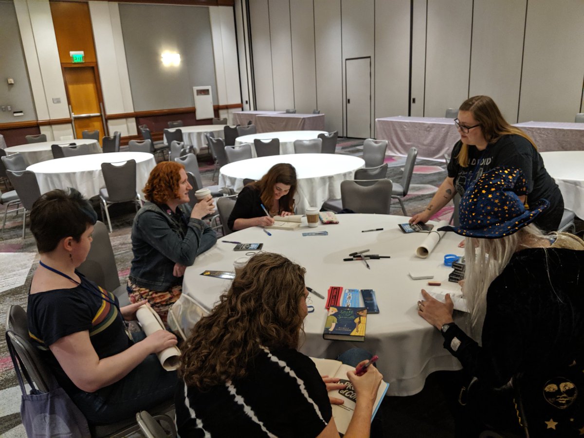 leviosacon's tweet photo. Author book signing happening now in Studio D&E @leviosacon with @TobieEaston @alison_cherry @LindsayRibar @DarkLordOfDance #MichelleSchusterman https://t.co/7QdLNTozvb