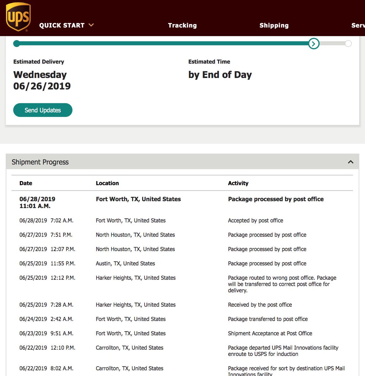 chrispjones's tweet photo. @UPS and @USPS giving my hard drive a tour of Texas.  @AmazonHelp can you crack the whip? https://t.co/oiFSwPBgPa