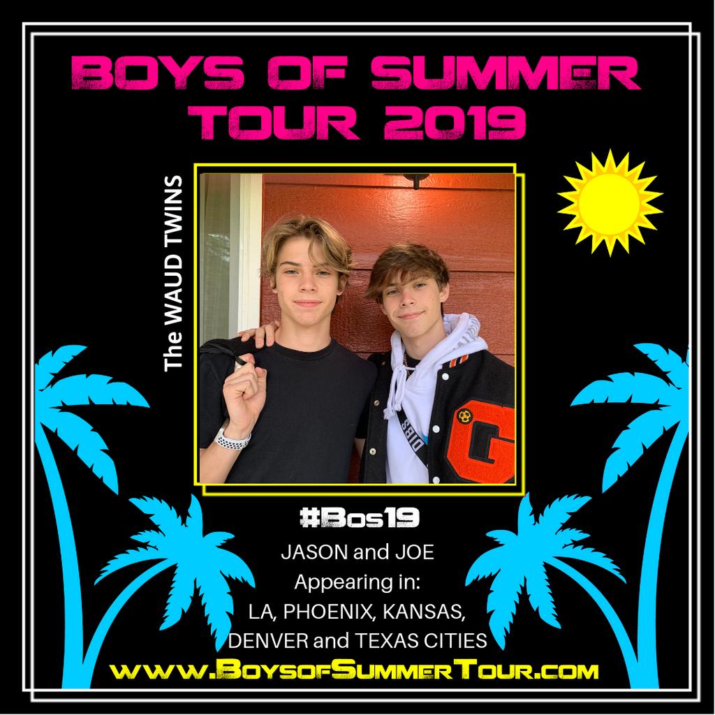 NOW ADDED to #BOS19 - The amazing <a href="/waudtwins/">welcome 😛</a>   See <a href="/jasonwaudd/">Jason</a> and @joewaud in LA, PHOENIX, DENVER, KANSAS CITY, DALLAS and HOUSTON!!!!  HURRY tickets are selling quick and TOUR STARTS in 11 DAYS!!!  boysofsummertour.com - YES you can have close up SMALL TALK with them too!!