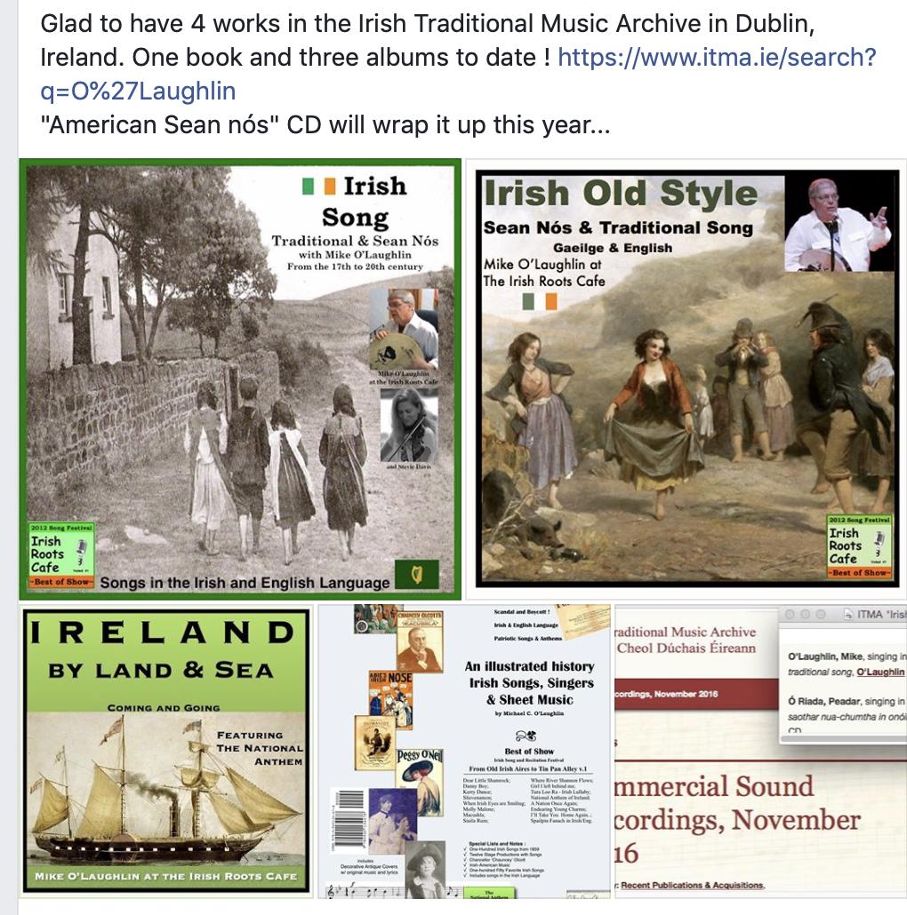 IrishRootsCafe's tweet photo. Glad to have 4 works in the Irish Traditional Music Archive in Dublin, Ireland. One book and three albums to date ! https://t.co/WmJhSt1AH7
"American Sean nós" CD will wrap it up this year... https://t.co/4VRQiKyI10