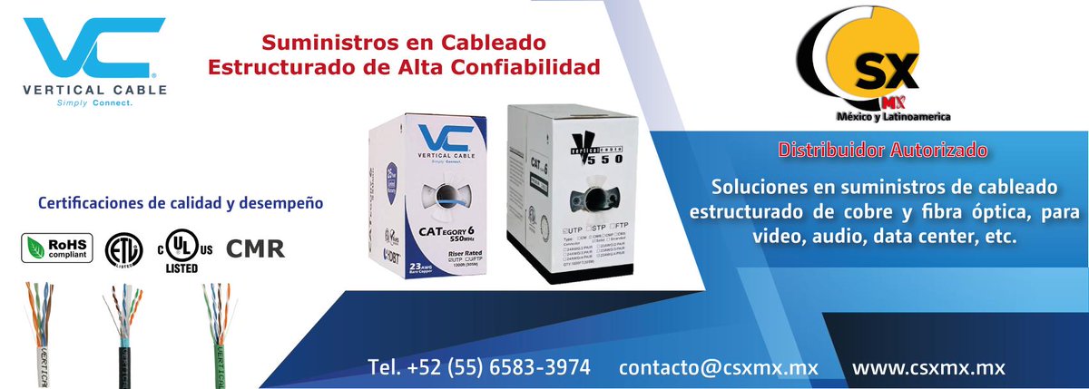 CSXMEXICO's tweet photo. ampliamos nuestra cartera de productos y soluciones en tecnología, contamos con suministros de cableado estructurado de @Vertical_Cable la mejor calidad e innovacion en cableado utp y fibra óptica https://t.co/f6xUSykqHp