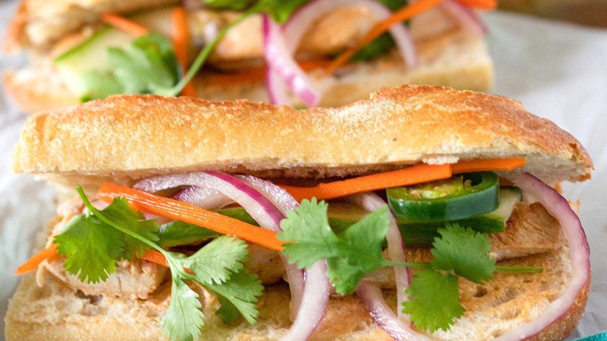 We know what we're eating all summer: this bright and colorful Banh Mi Sandwich! turano.com/product/chicke…