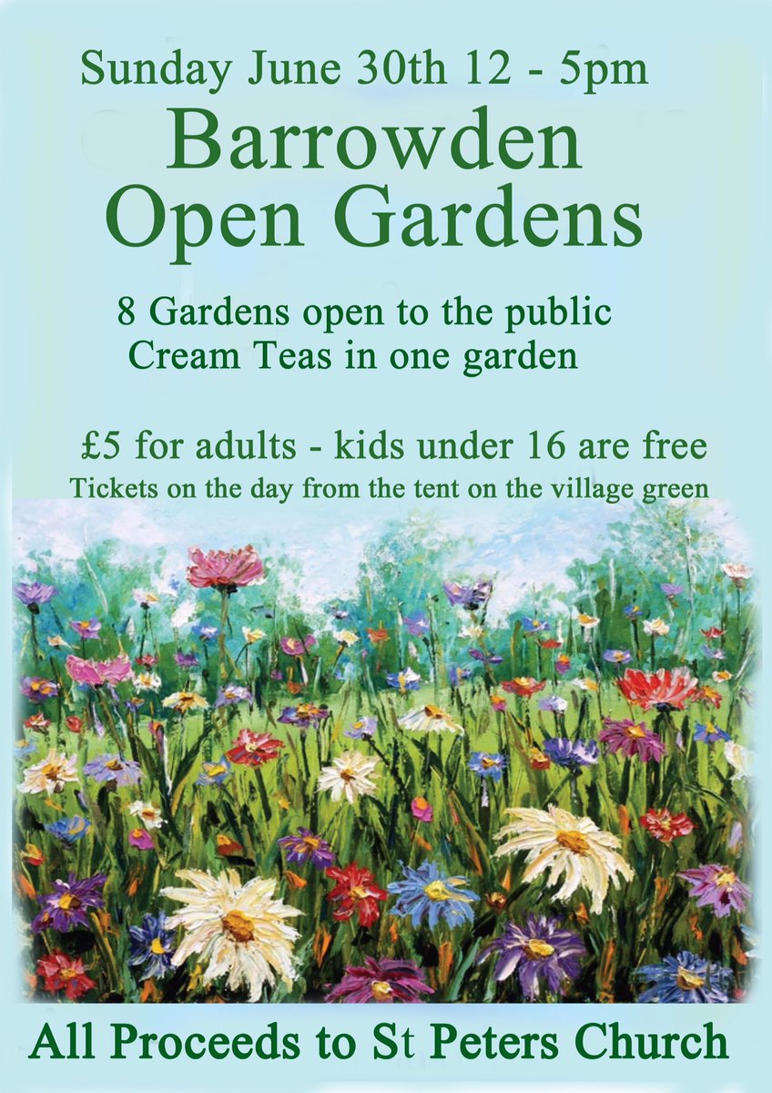 THIS SUNDAY OPEN GARDENS AT BARROWDEN!!!!
@rutland_radio @MorcottRutland <a href="/southluffen606/">SouthLuffenham</a> <a href="/north_luffenham/">North Luffenham</a> <a href="/wingrutlanduk/">Wing Rutland</a> <a href="/kettonnews/">Ketton News</a> <a href="/Uppingham/">Uppingham First</a> <a href="/rutlandliving/">Rutland Living</a> <a href="/Clewswood/">Philip Wood</a> <a href="/DiscoverRutland/">Discover Rutland</a> <a href="/_USSC/">USSC</a>