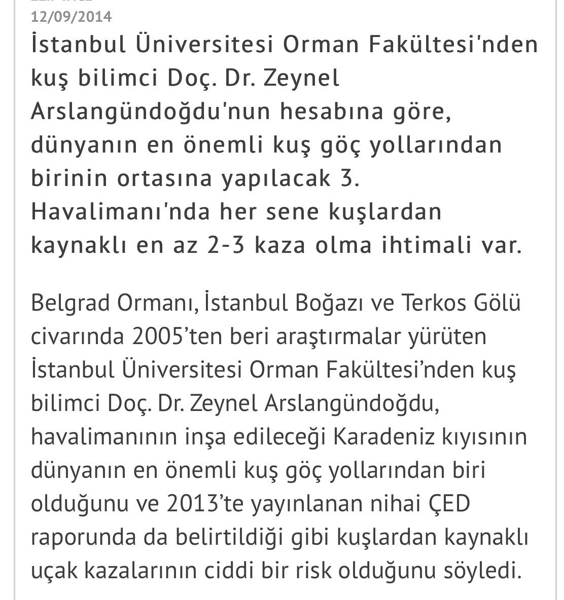 mustafahos's tweet photo. yıl 2014 
kuş bilimci doç.dr.zeynel arslangündoğdu sadece kuşlardan kaynaklı en az 2-3 kaza ihtimali var https://t.co/jFfmK90uYl