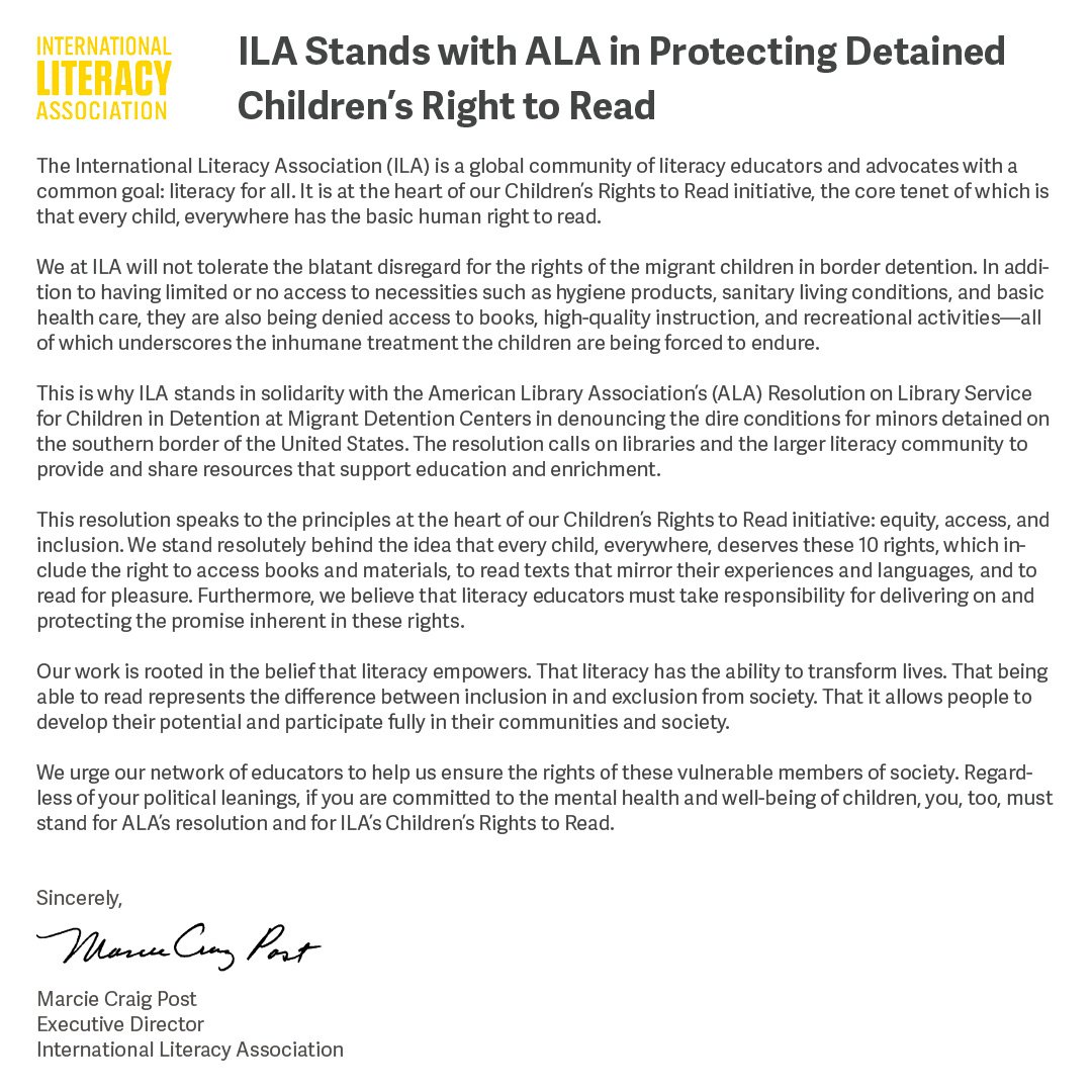 "We at ILA will not tolerate the blatant disregard for the rights of the migrant children in border detention." bit.ly/2xmJote