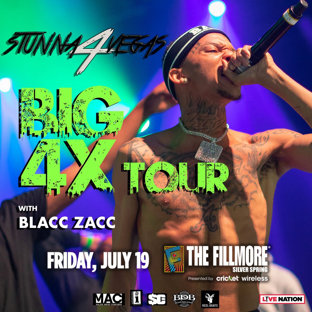 FillmoreSS's tweet photo. Support update: @Stunna4Vegas_ will be joined by @PrinceChaChing, Che Amour &amp; @MachoHarris_ on the Big 4x Tour w/ @BlaccZaccDME on Friday, July 19th! Grab you tickets today: https://t.co/rENQyFkemB https://t.co/MLBpzecOAd