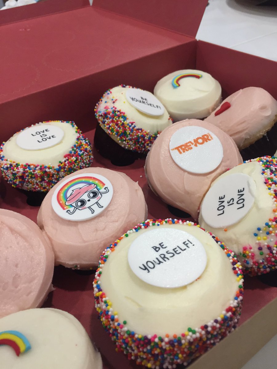 glaad's tweet photo. Thank you to our friends at @TrevorProject for the #Pride cupcakes ❤️🌈🧁 https://t.co/7XvyIhLoYb