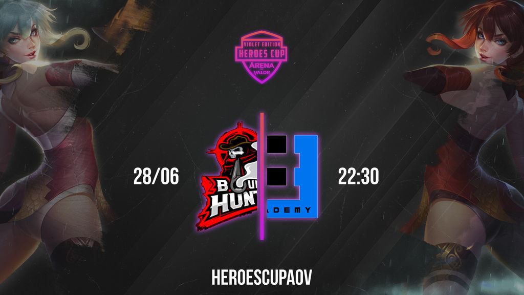 HeroesCupAoV's tweet photo. ¡ULTIMA JORNADA!

#BountyHunters Vs @9thCaliber AC.

#VioletEdition https://t.co/1cHQeL5n8w